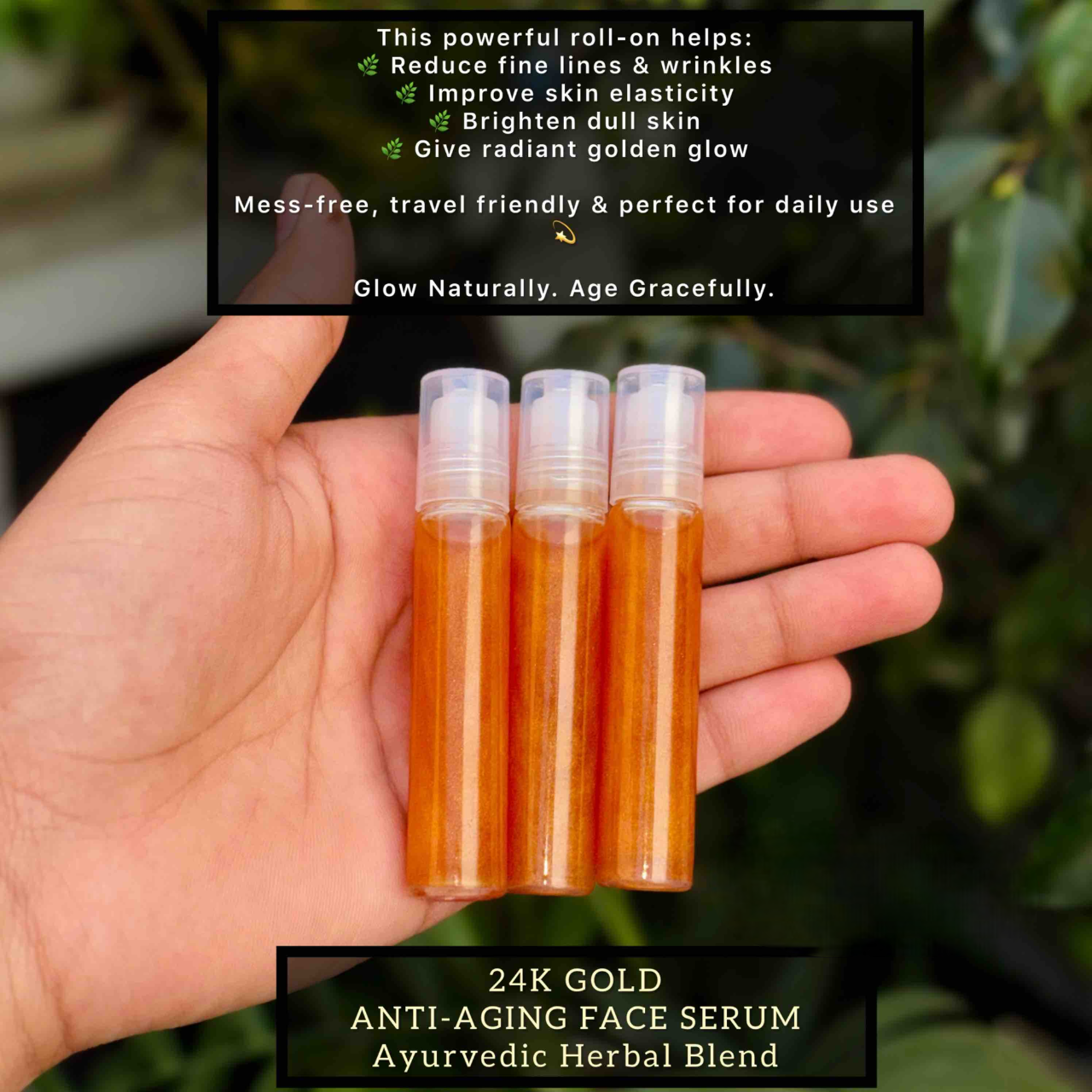 24K Gold Anti-Aging Face Serum Roll-On (Ayurvedic Herbal Blend)
