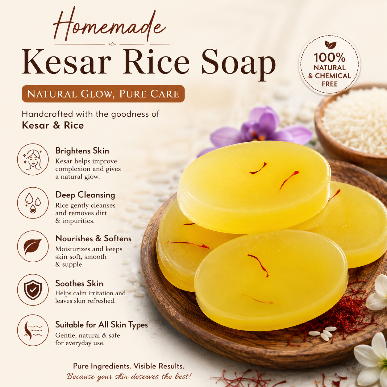Homemade Kesar Rice Soap